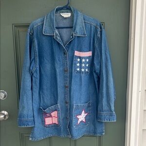 Michelle Louise - patriotic patchwork embroidered denim shirt jacket